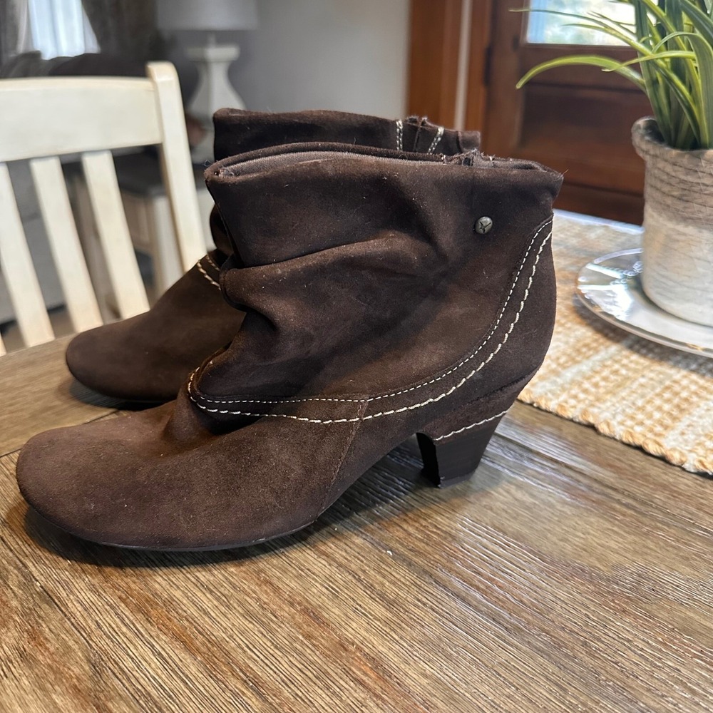 Pikolinos Spain Suede Ankle‎ Boots Brown Low Heel Booties Size 38/ 7.5-8 US